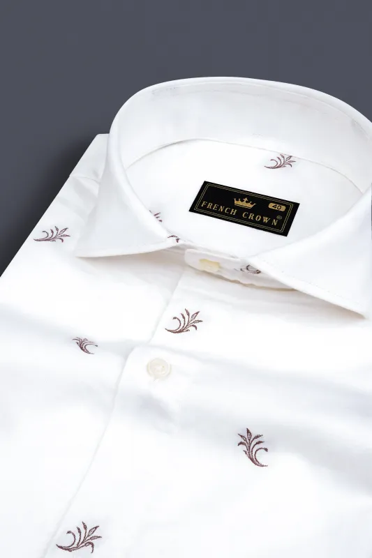 Bright White Jacquard Textured Printed Soft Cotton Shirt sold by French Crown