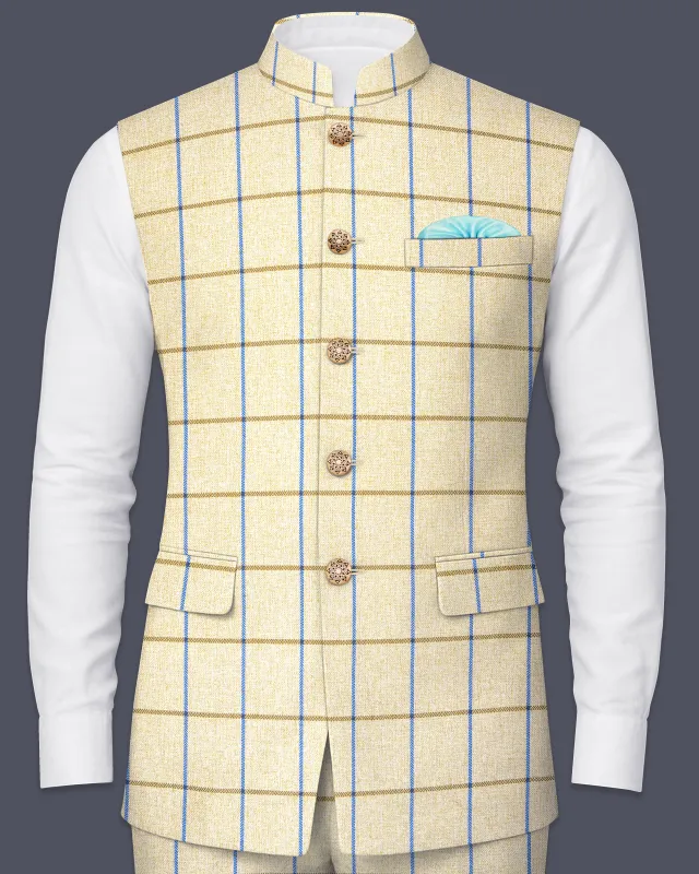 Mushroom Light Brown Checkered Bandhgala Nehru Jacket sold by French Crown