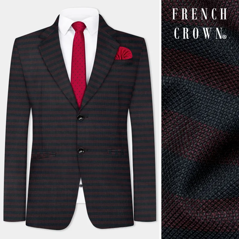 Jade Black with Shark Brown Striped Wool Blend Blazer sold by French Crown