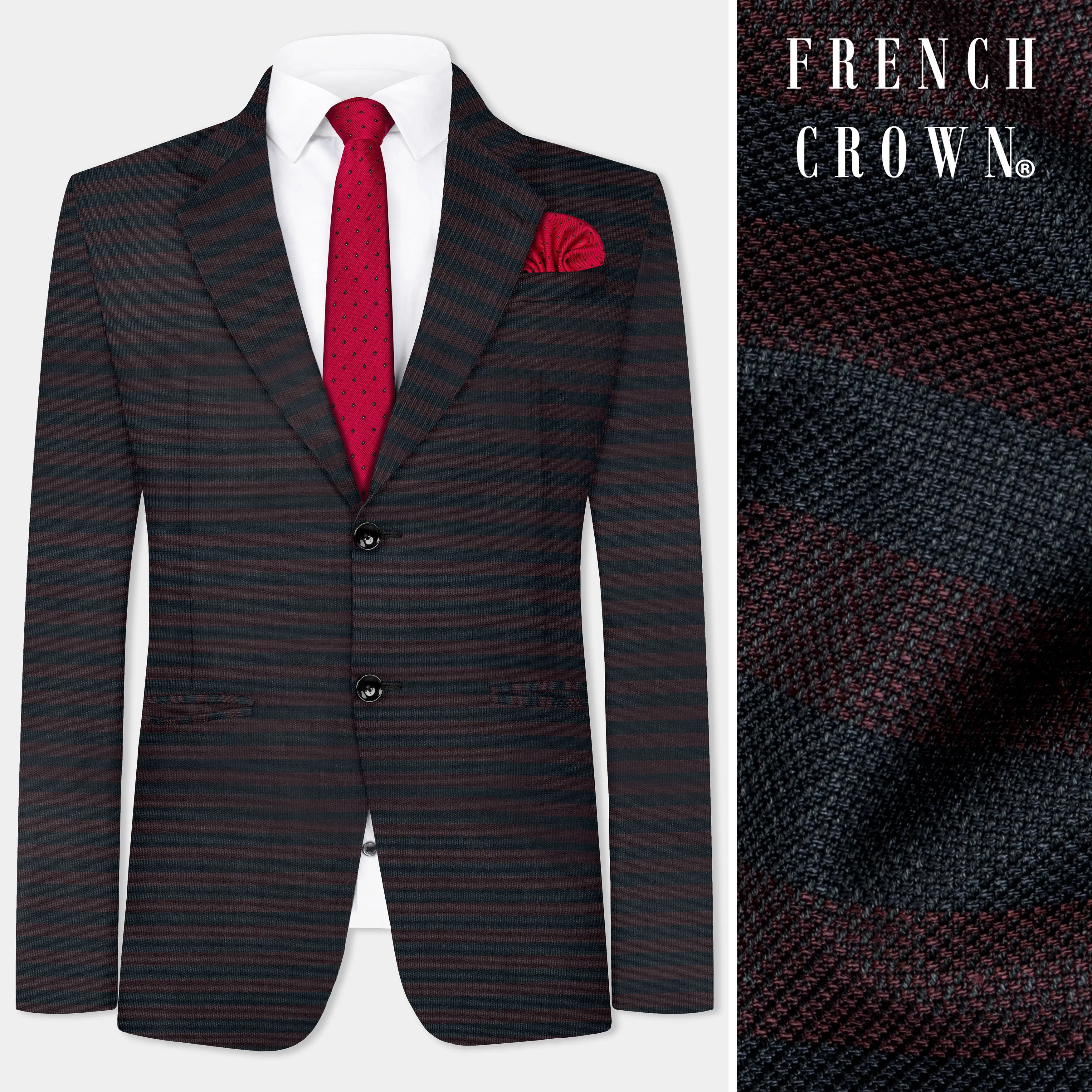 Jade Black with Shark Brown Striped Wool Blend Blazer sold by French Crown