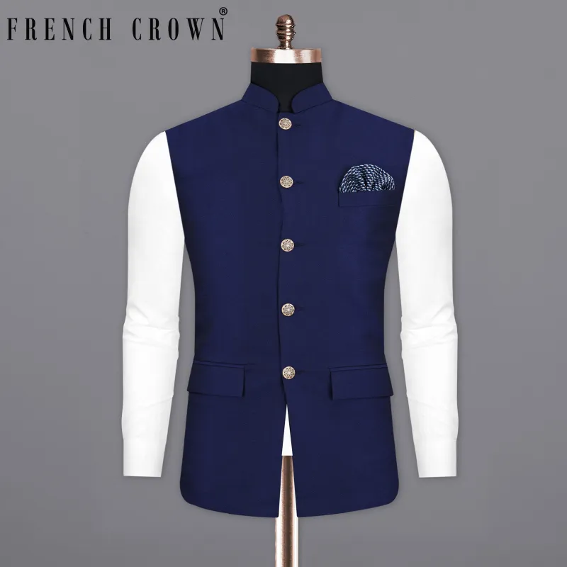 Cloud Burst Blue Textured  Nehru Jacket sold by French Crown