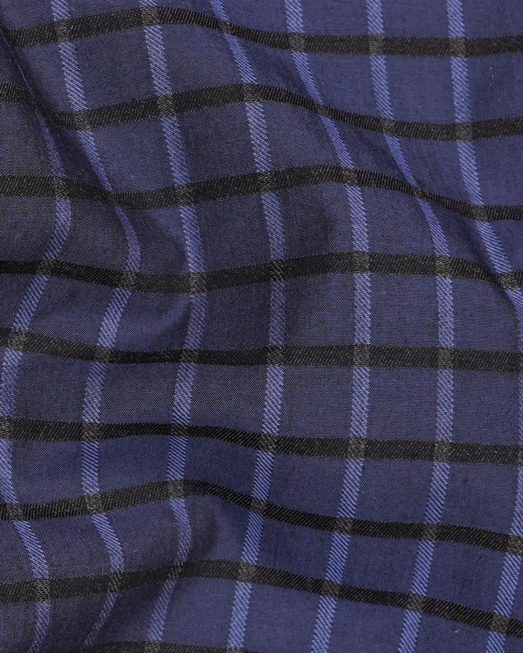 Gunmetal Blue Checkered Dobby Textured Premium Giza Cotton Shirt sold by French Crown product image thumbnail 2
