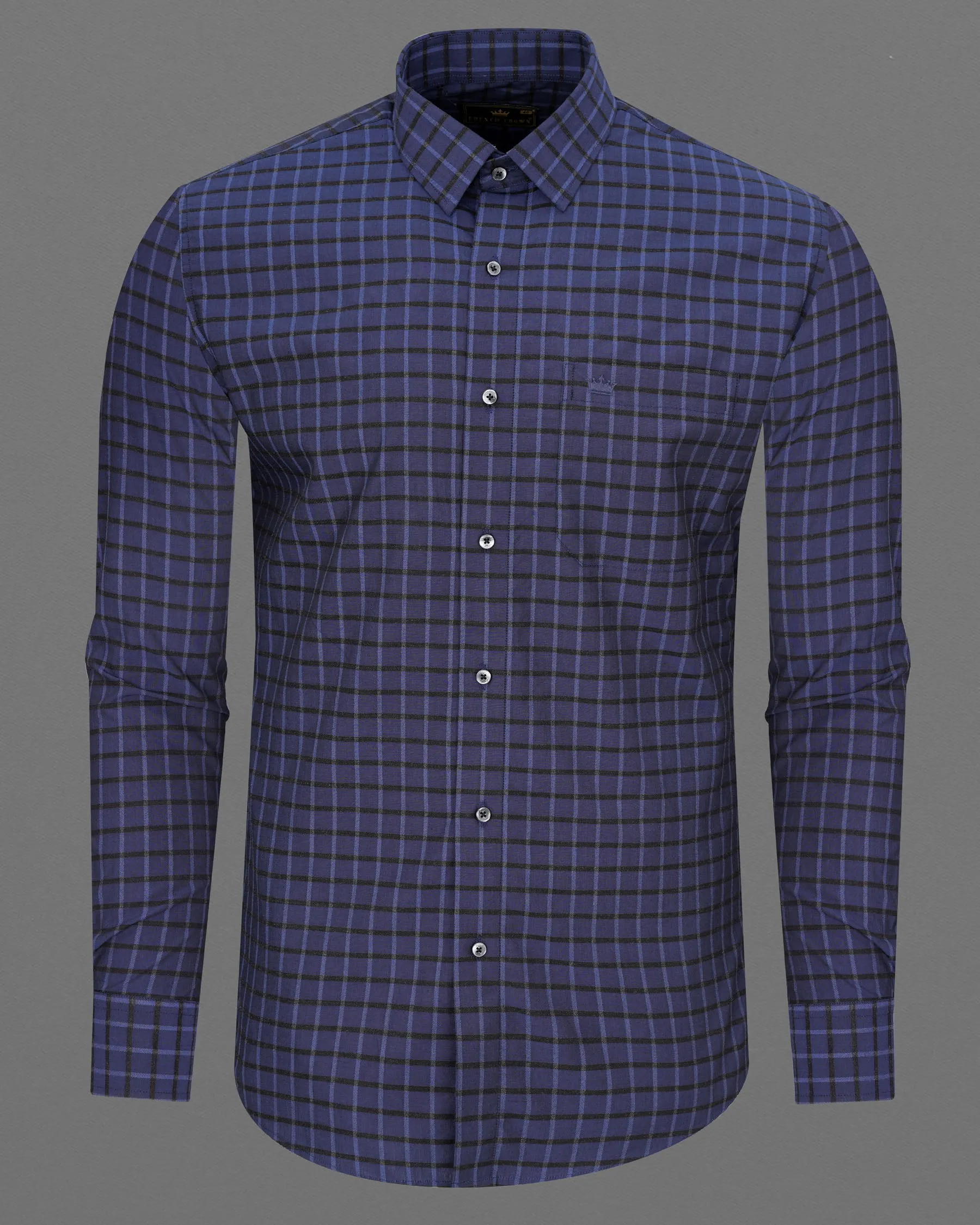 Gunmetal Blue Checkered Dobby Textured Premium Giza Cotton Shirt sold by French Crown product image thumbnail 5