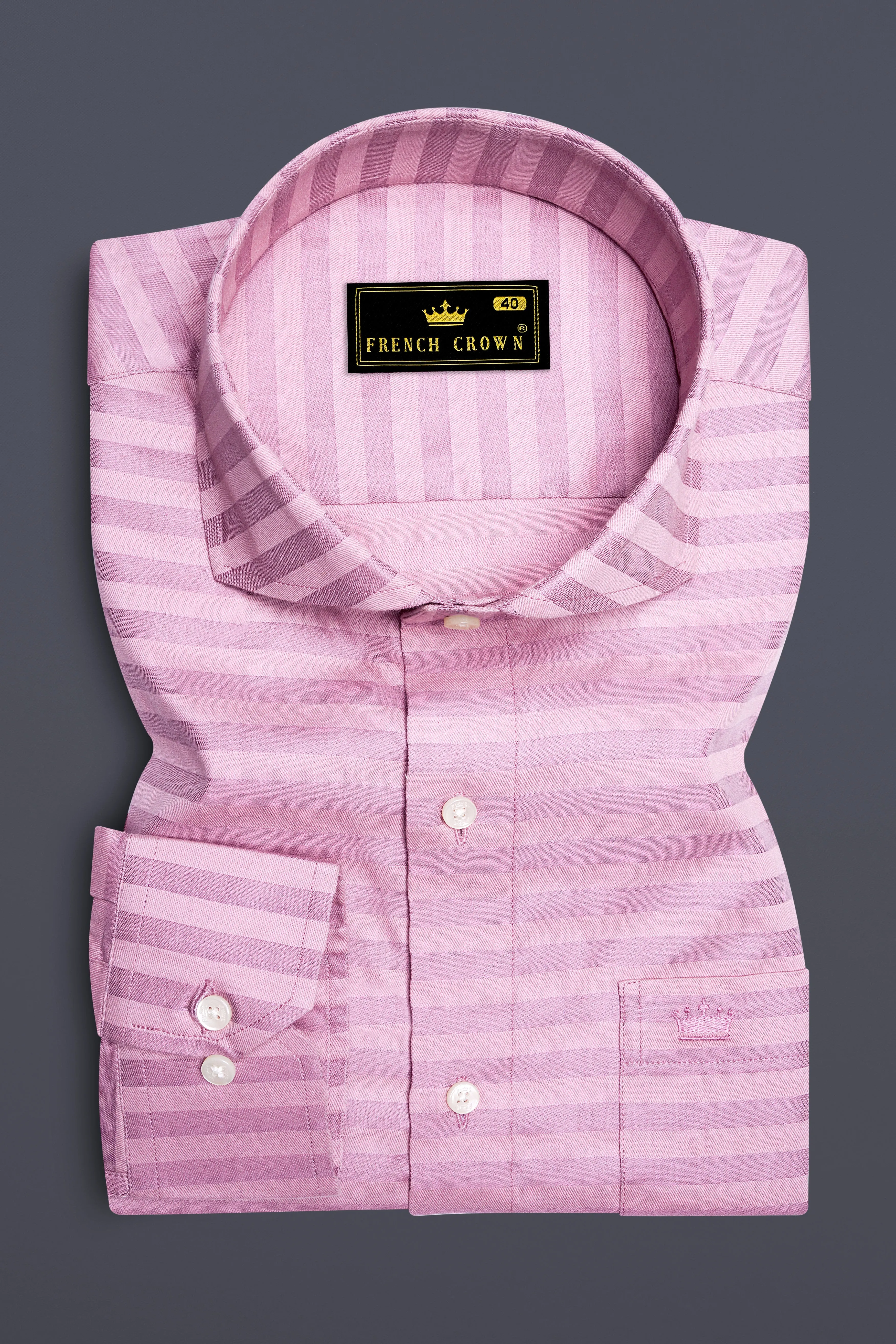 Light Muave Pink Striped Dobby Textured Premium Giza Cotton Shirt sold by French Crown product image thumbnail 4