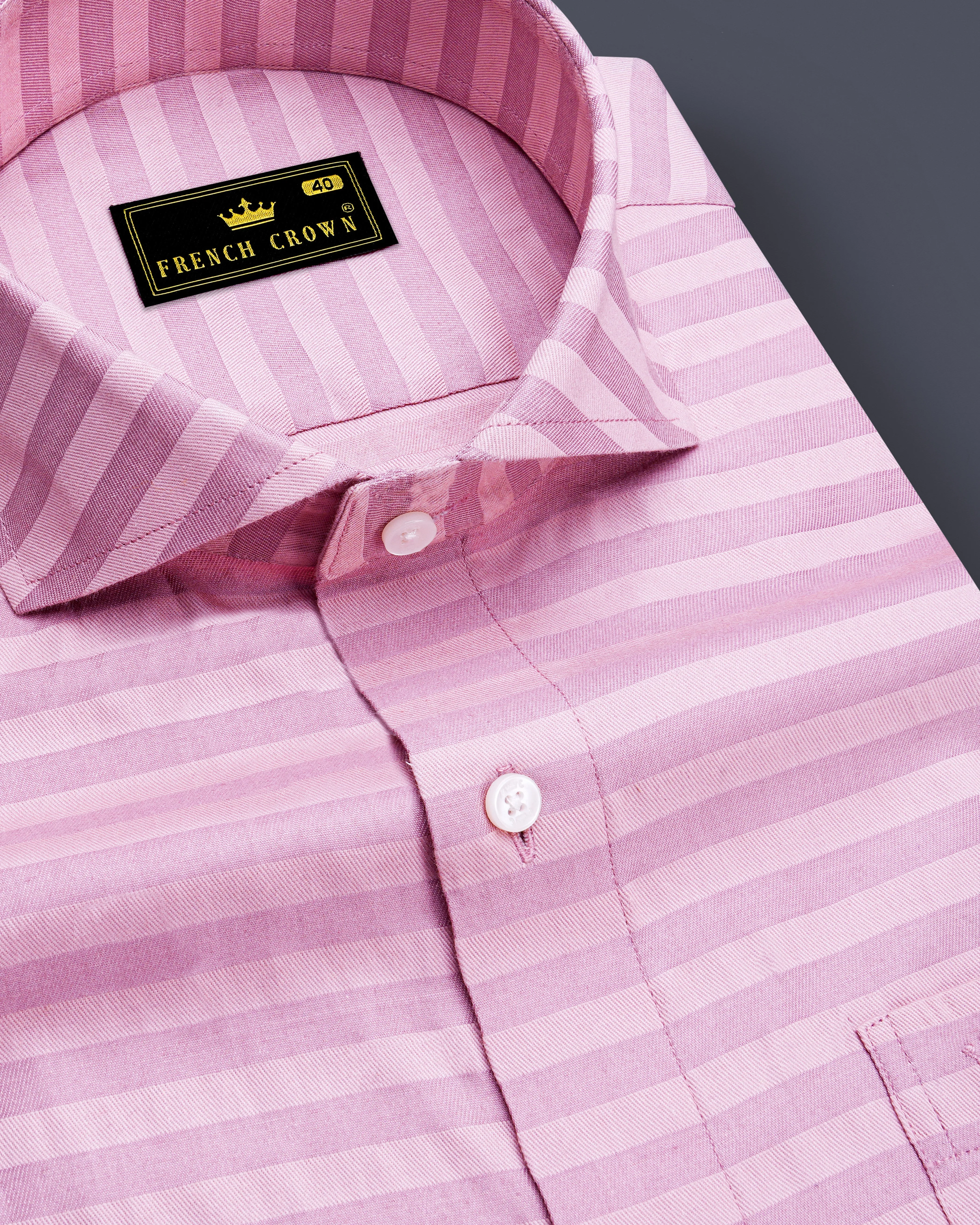 Light Muave Pink Striped Dobby Textured Premium Giza Cotton Shirt sold by French Crown