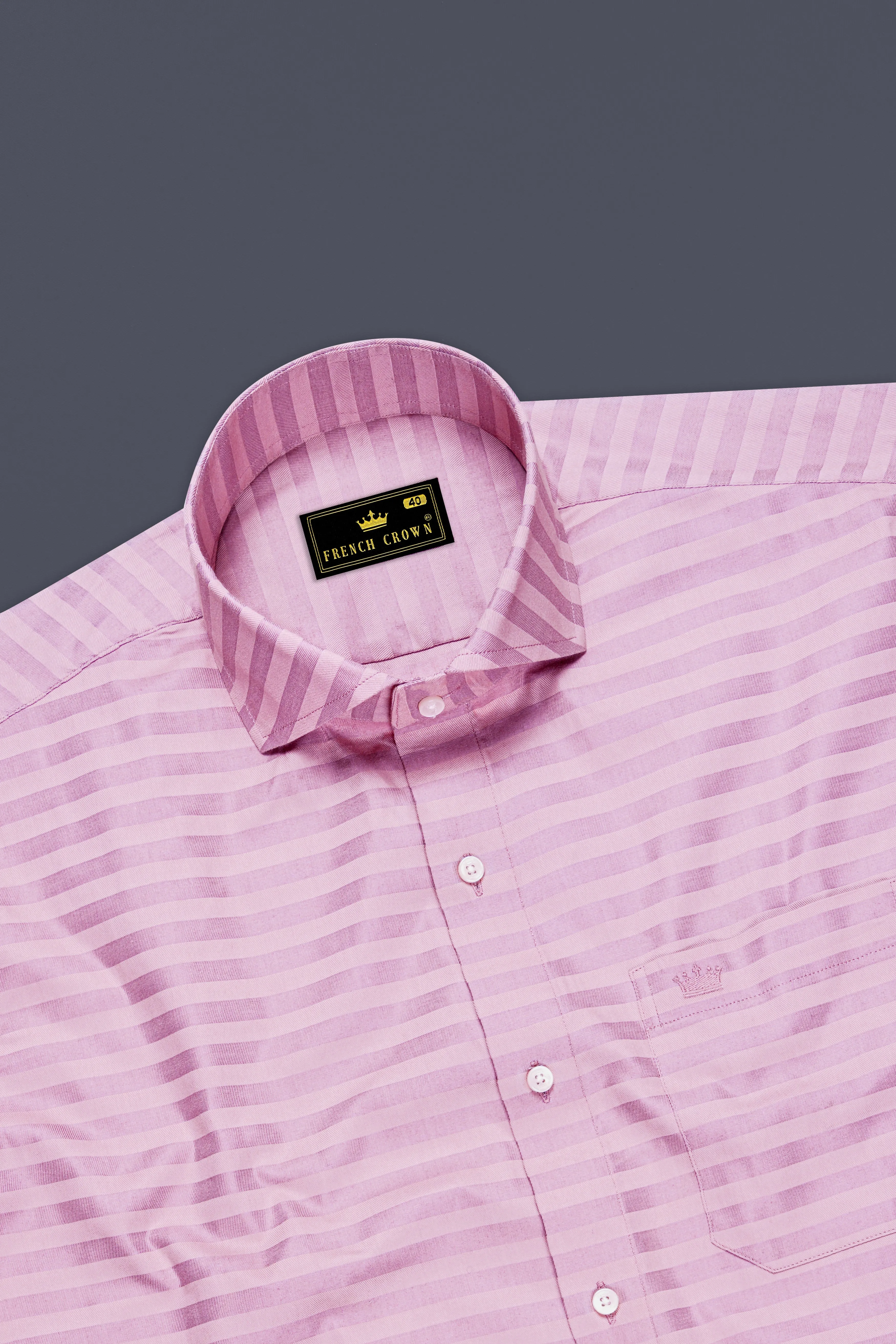 Light Muave Pink Striped Dobby Textured Premium Giza Cotton Shirt sold by French Crown product image thumbnail 5