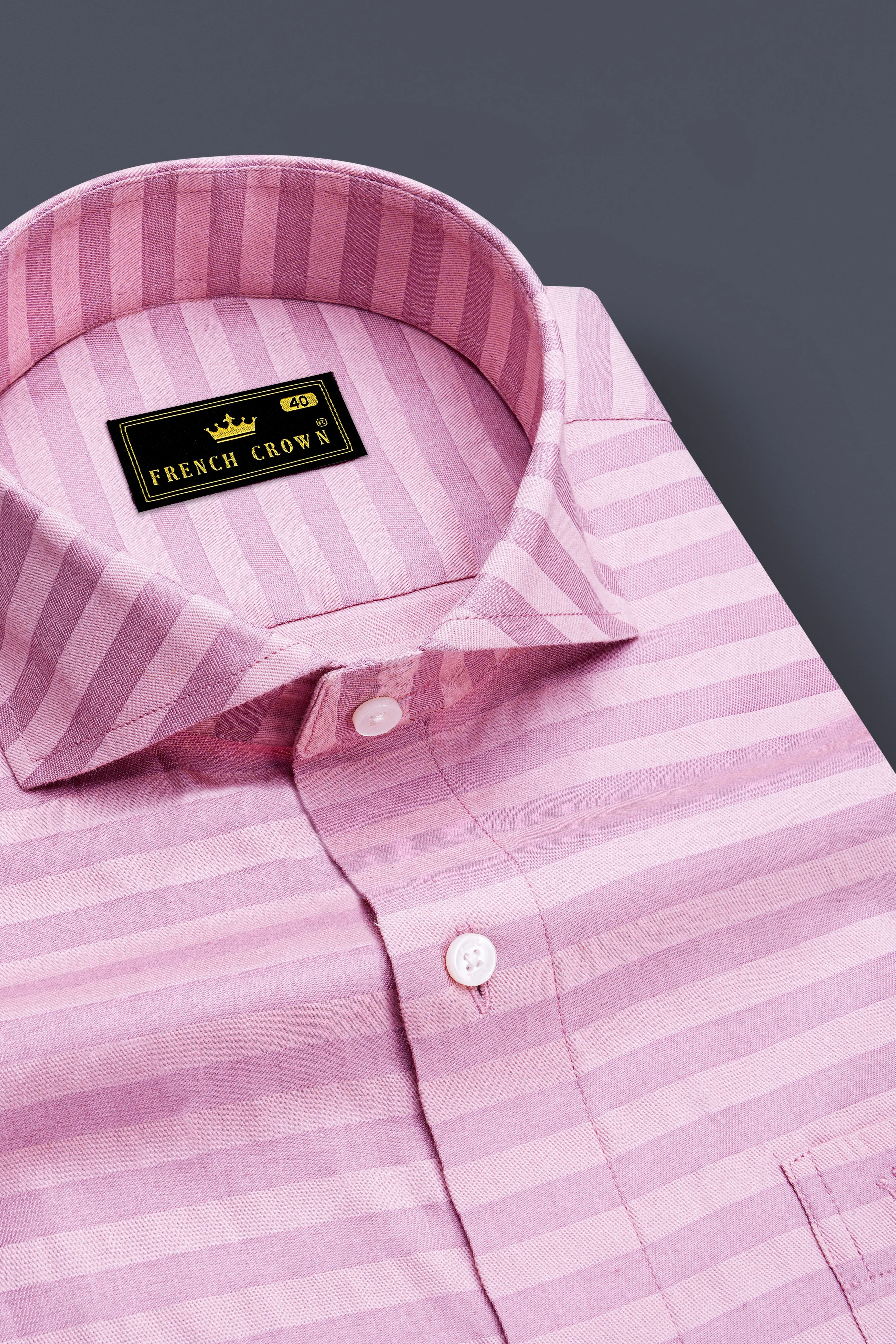 Light Muave Pink Striped Dobby Textured Premium Giza Cotton Shirt sold by French Crown product image thumbnail 2
