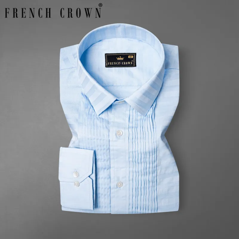 Geyser Blue Snake Pleated Dobby Textured Tuxedo Shirt sold by French Crown