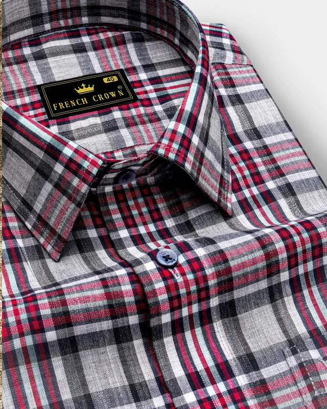 Shiraz Red with Fedora Gray Plaid Premium Cotton Shirt sold by French Crown