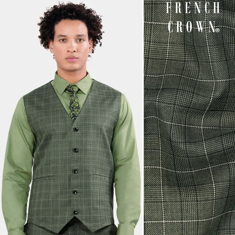 Artichoke Green Checkered Wool Rich Waistcoat sold by French Crown