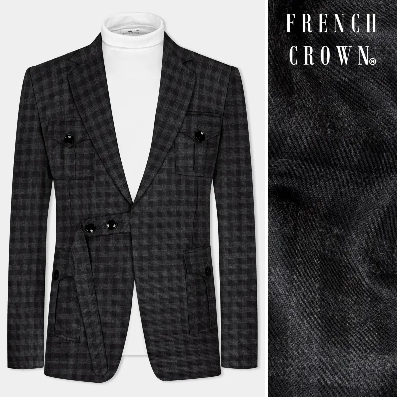 Piano Gray Plaid Tweed Patch Pocket Designer Sport Blazer sold by French Crown