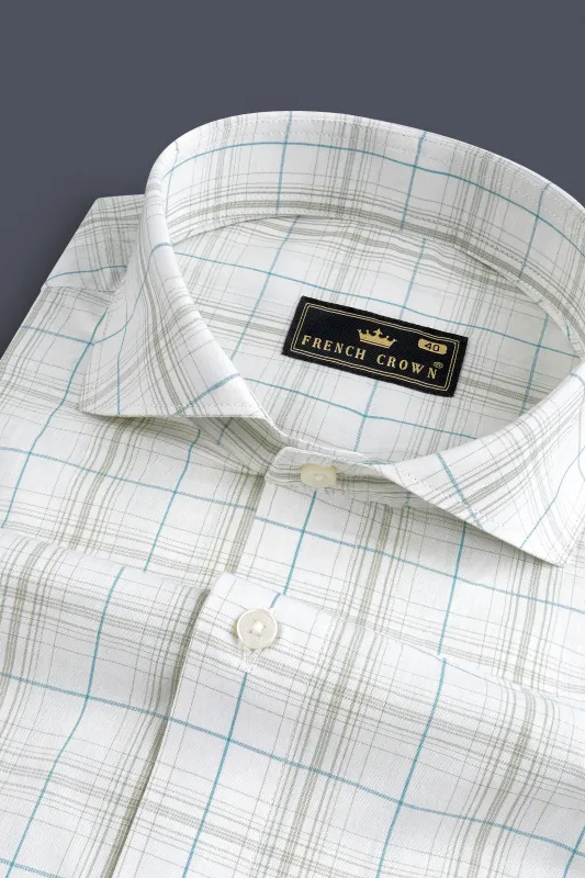 Platinum Gray And Glacier Blue Checkered Giza Cotton Shirt sold by French Crown