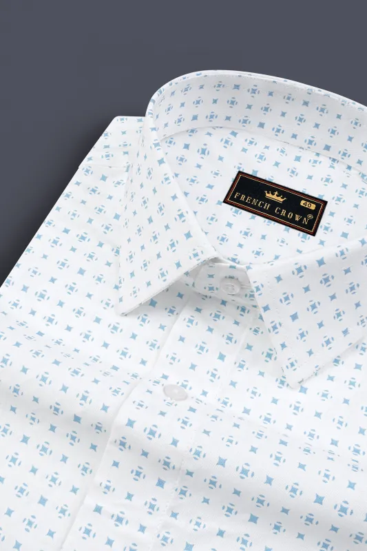 Bright White And Glacier Blue Printed Super Soft Premium Cotton Shirt sold by French Crown