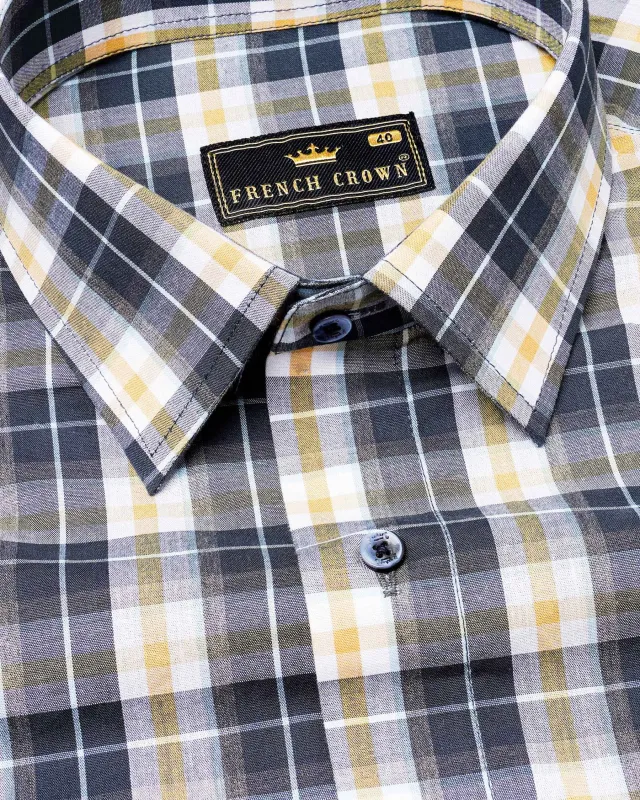 Gunmetal Blue and Spun Pearl Gray Plaid Premium Cotton Shirt sold by French Crown