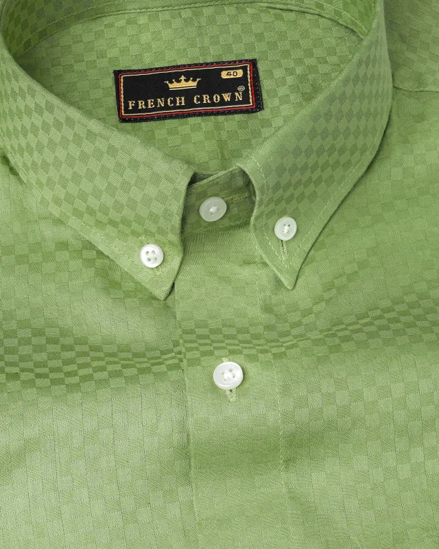 Asparagus Green Checked Dobby Textured Premium Giza Cotton Shirt sold by French Crown