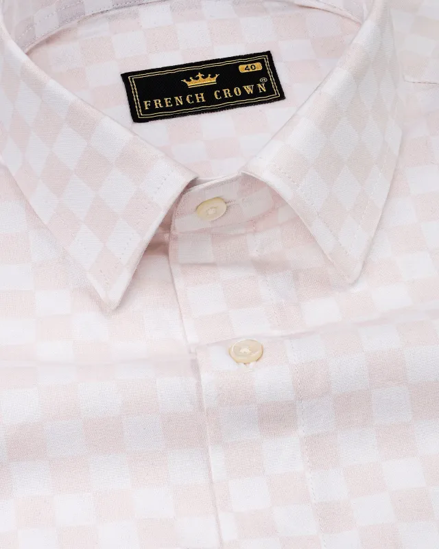 Timberwolf White and Carousel Peach Checked Premium Cotton Shirt sold by French Crown