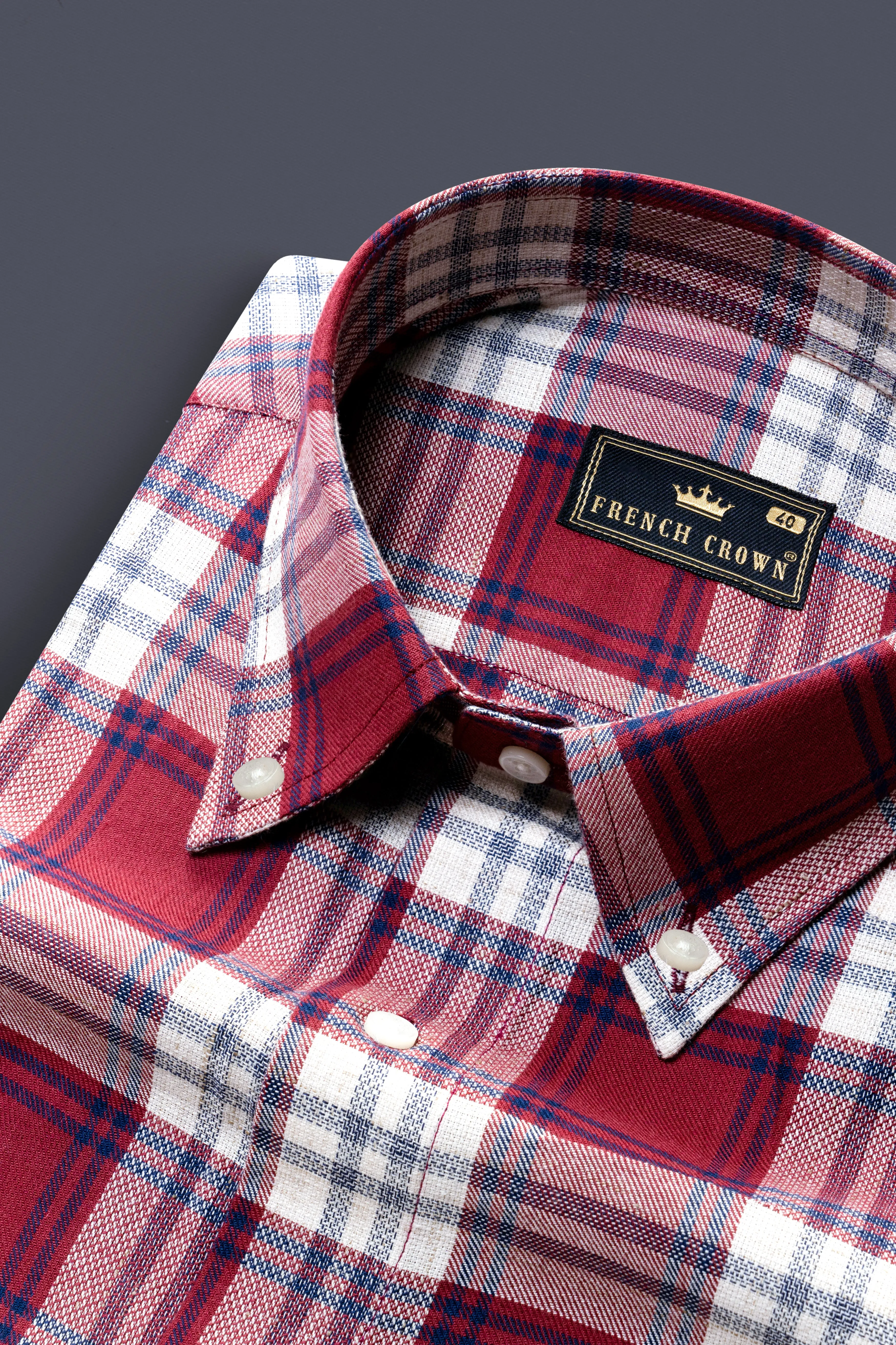 Shiraz Red and Pot Pourri Twill Plaid Premium Cotton Shirt sold by French Crown
