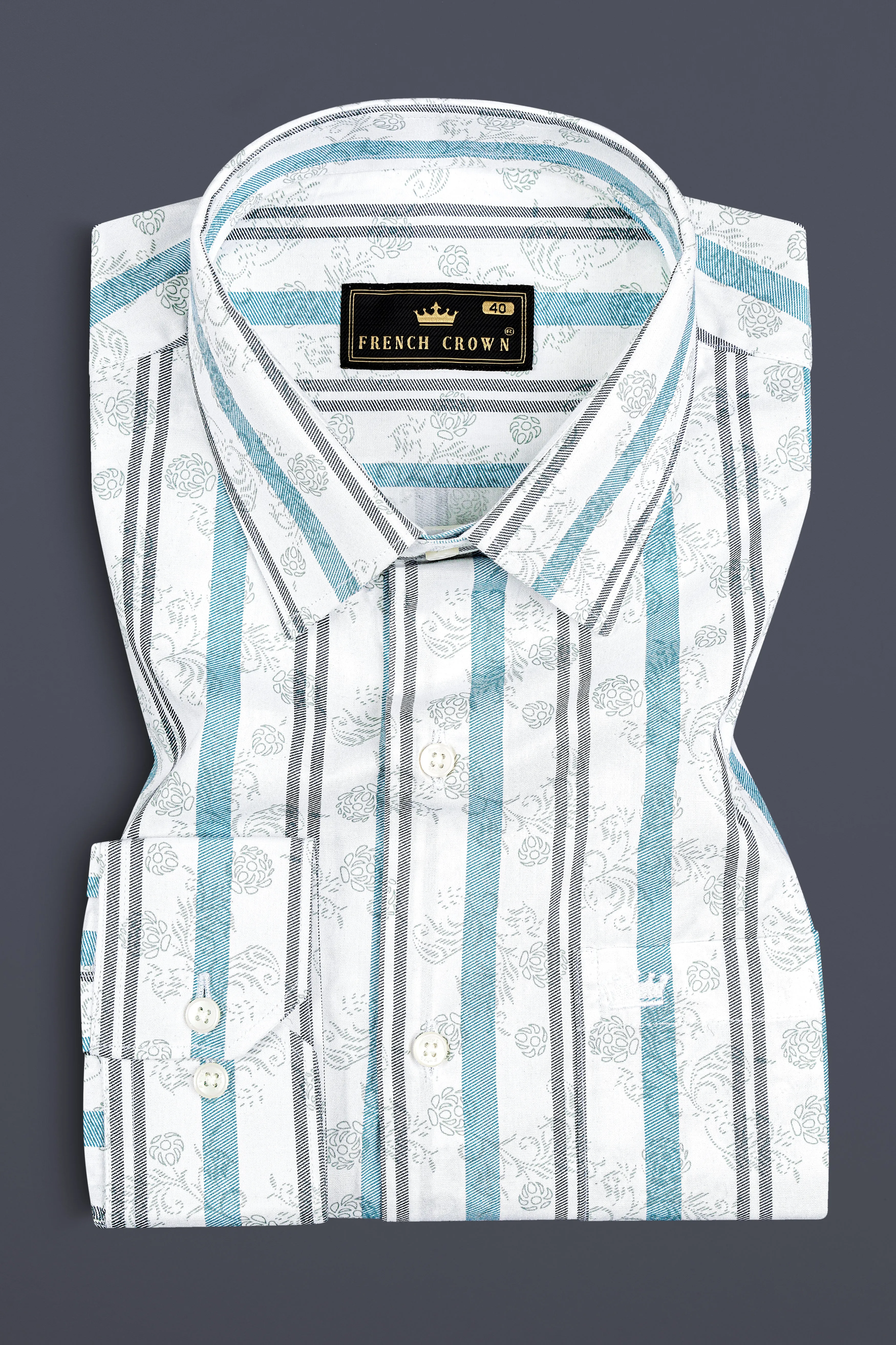 Bright white And Opaque Blue Subtle Sheen Striped Super Soft Premium Cotton Shirt sold by French Crown product image thumbnail 3