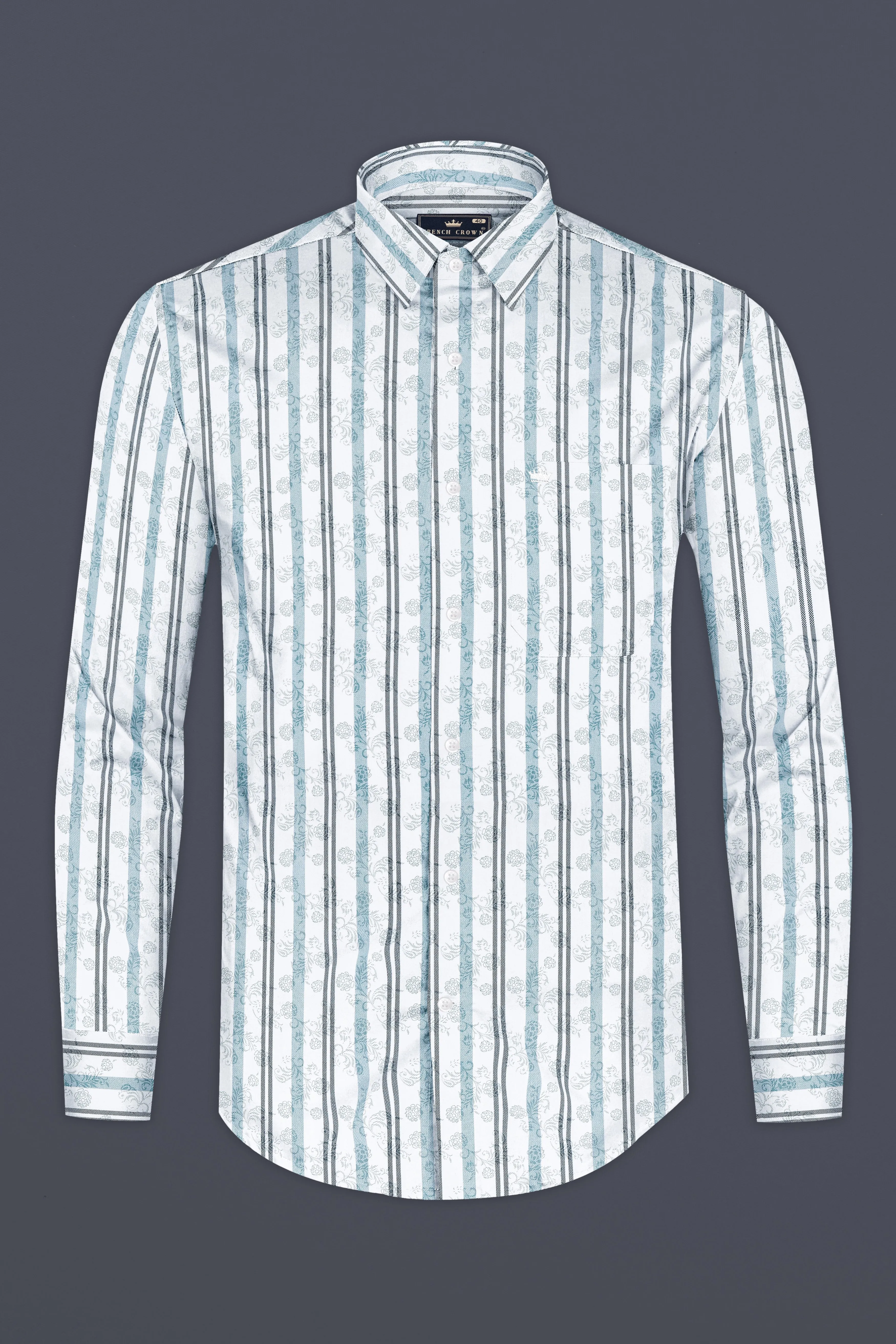 Bright white And Opaque Blue Subtle Sheen Striped Super Soft Premium Cotton Shirt sold by French Crown product image thumbnail 4