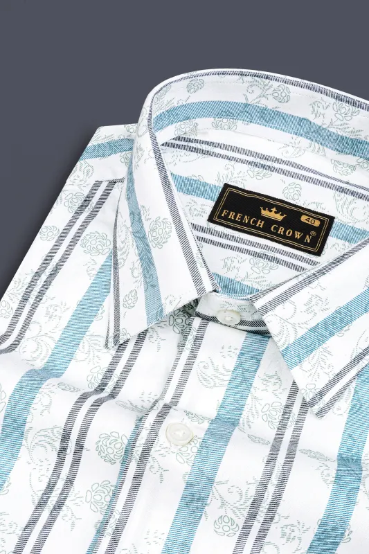 Bright white And Opaque Blue Subtle Sheen Striped Super Soft Premium Cotton Shirt sold by French Crown