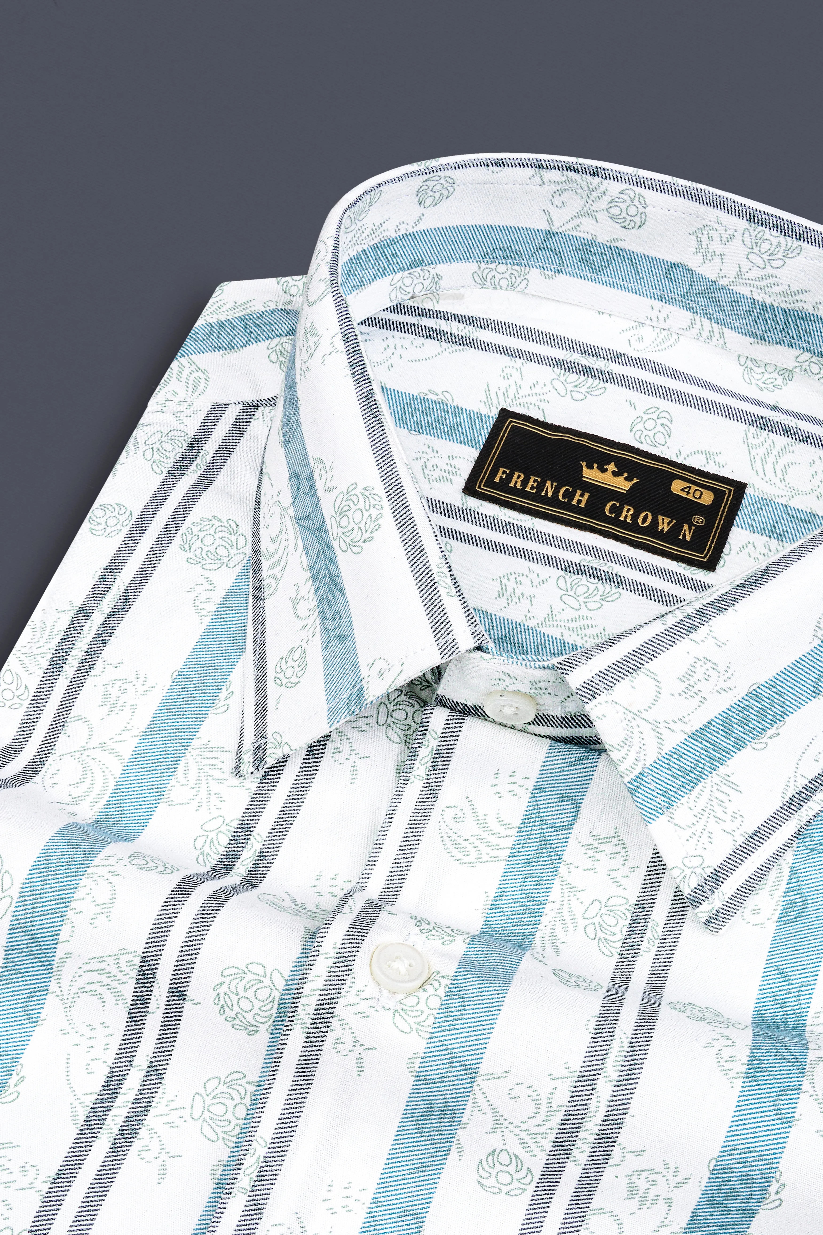 Bright white And Opaque Blue Subtle Sheen Striped Super Soft Premium Cotton Shirt sold by French Crown
