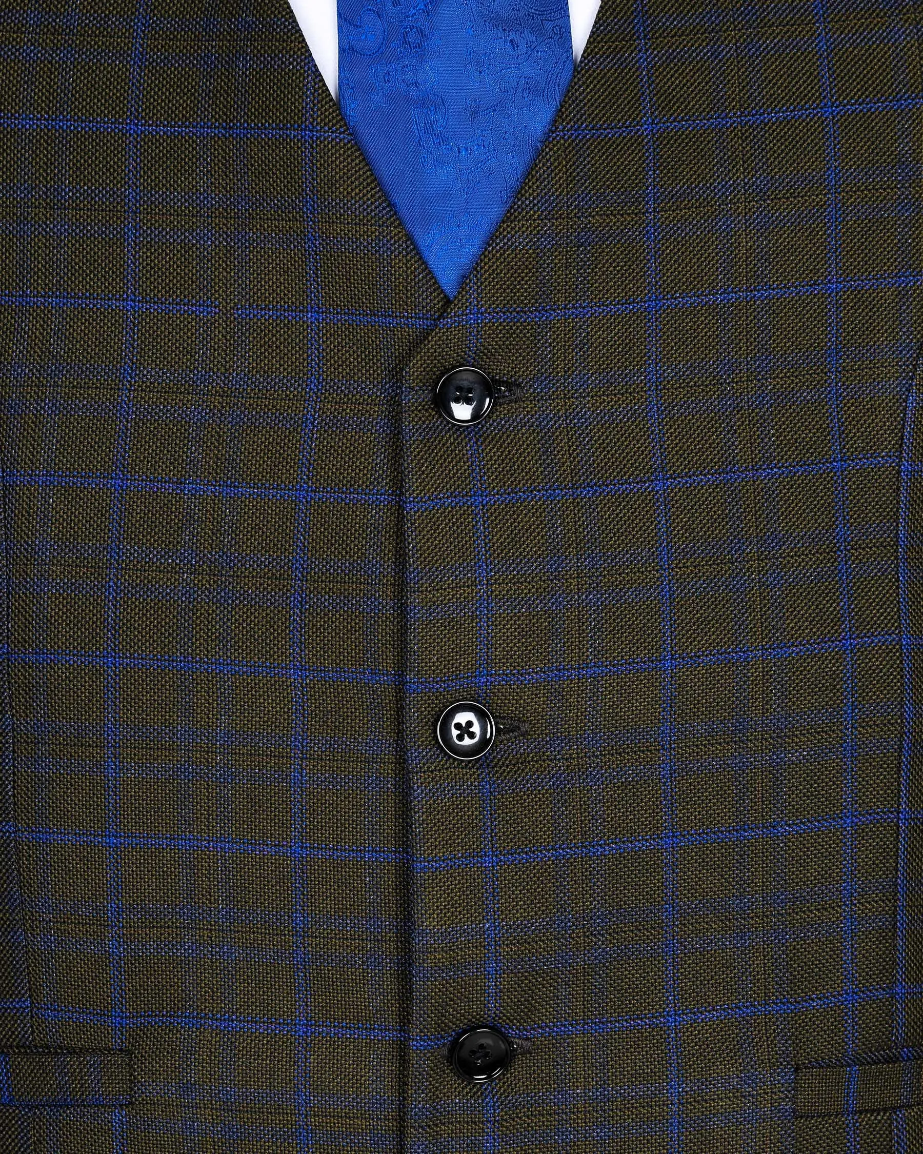 Wood Brown with Royal Blue windowpane Wool Waistcoat sold by French Crown product image thumbnail 4