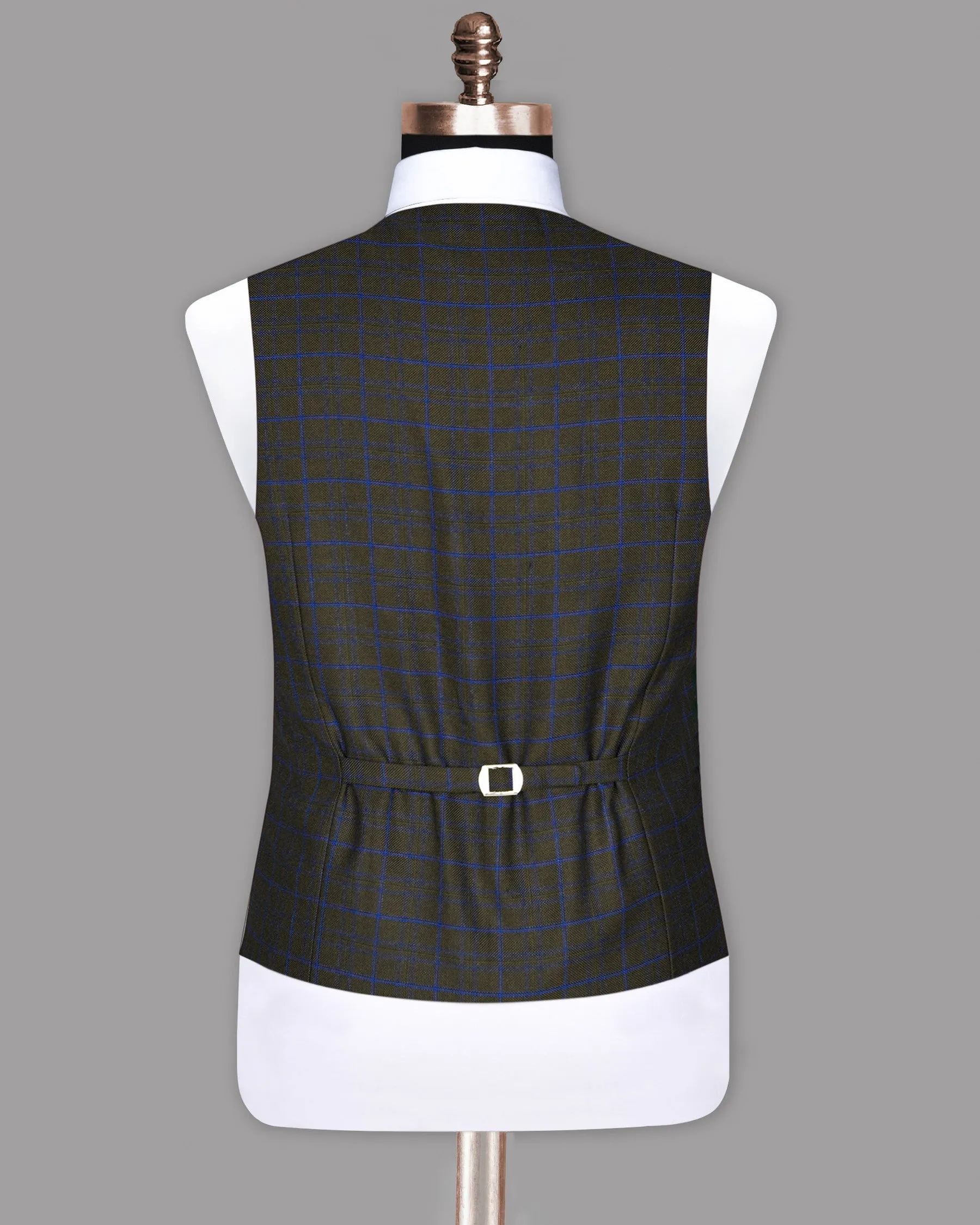Wood Brown with Royal Blue windowpane Wool Waistcoat sold by French Crown product image thumbnail 5