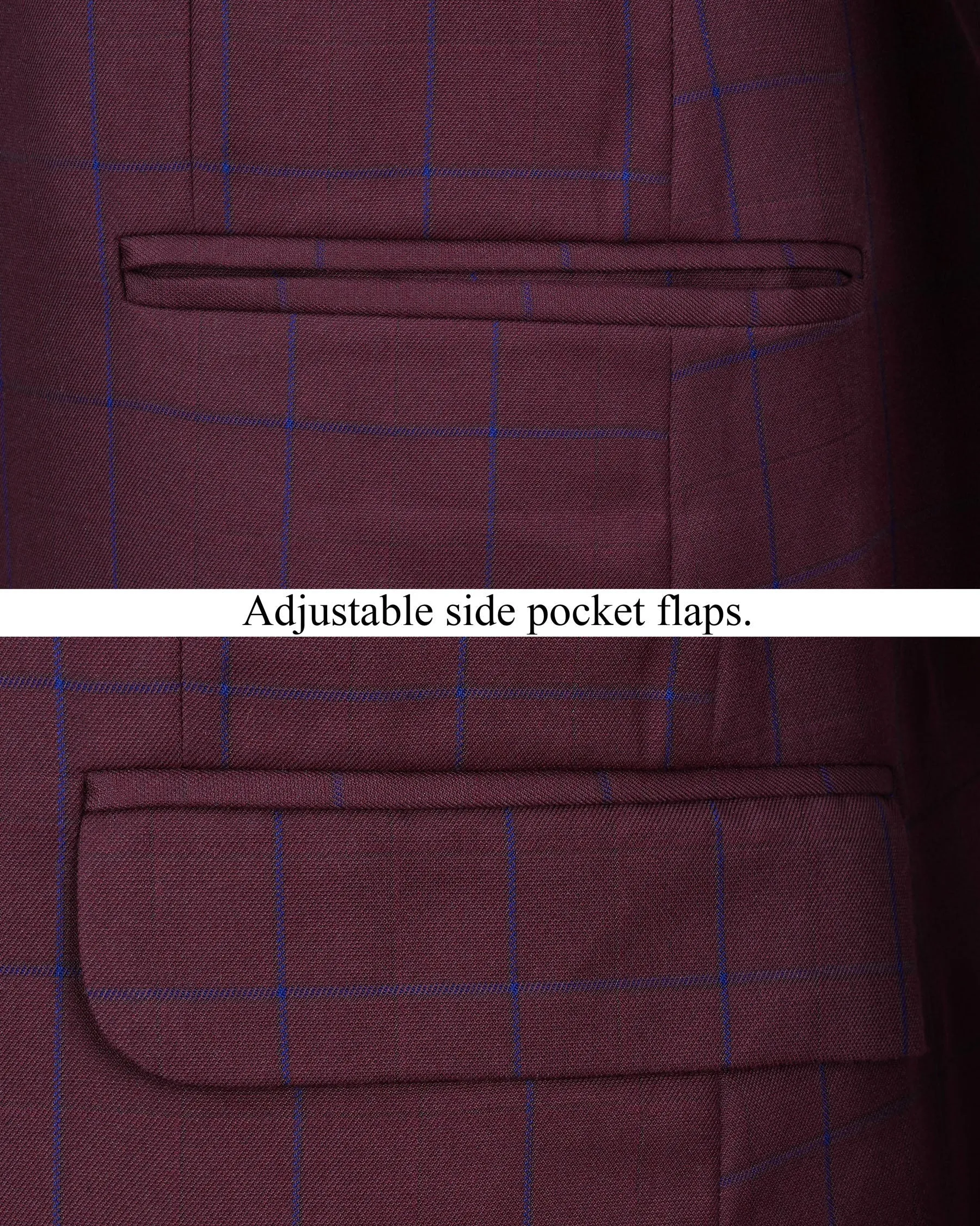 Wine Berry With Haiti Blue Windowpane Cross Placket Bandhgala Blazer sold by French Crown product image thumbnail 5