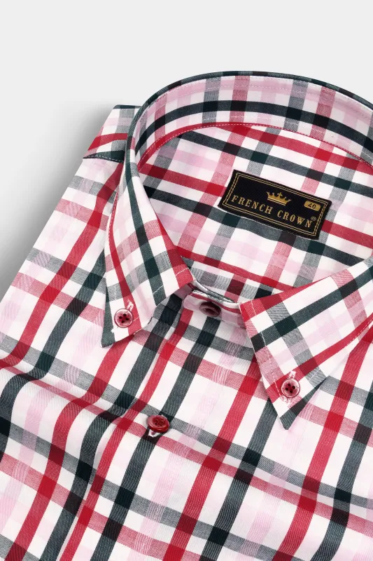 Reddish with White Plaid Twill Premium Cotton Shirt sold by French Crown