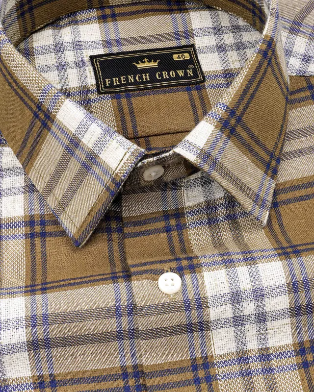 Old Copper Brown with Bunting Blue Twill Plaid Premium Cotton Shirt sold by French Crown