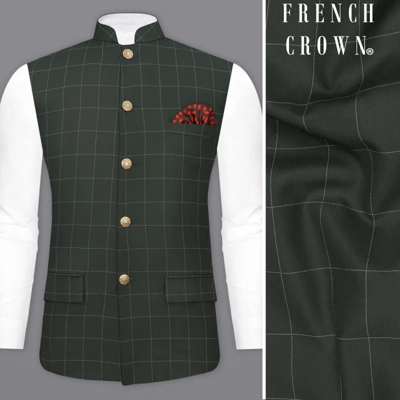 Mine Shaft Green Windowpane Nehru Jacket sold by French Crown