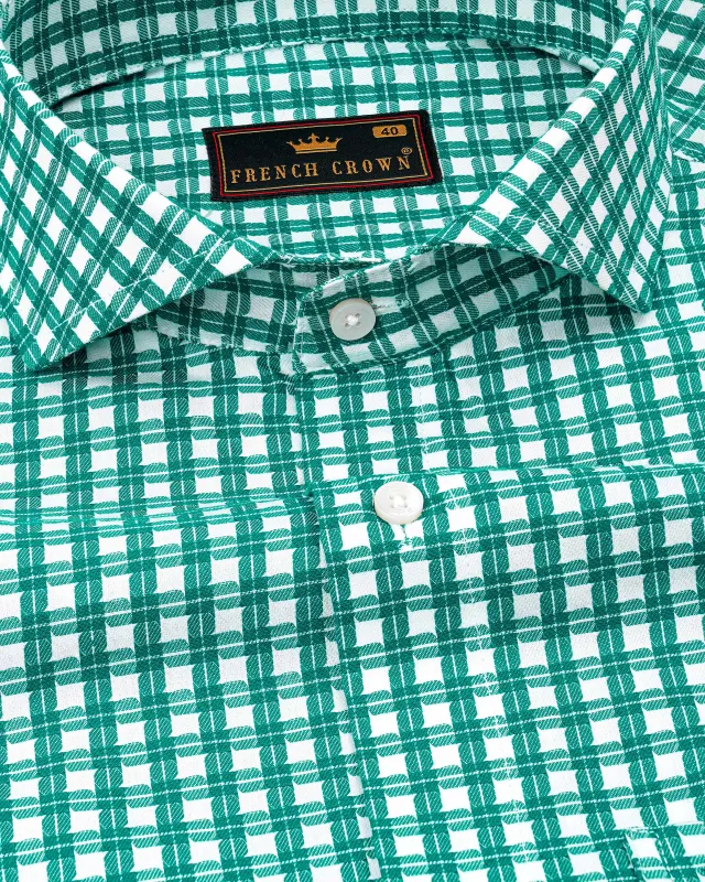 Lochinvar Aqua Green with White Gingham Dobby Textured Premium Giza Cotton Shirt sold by French Crown