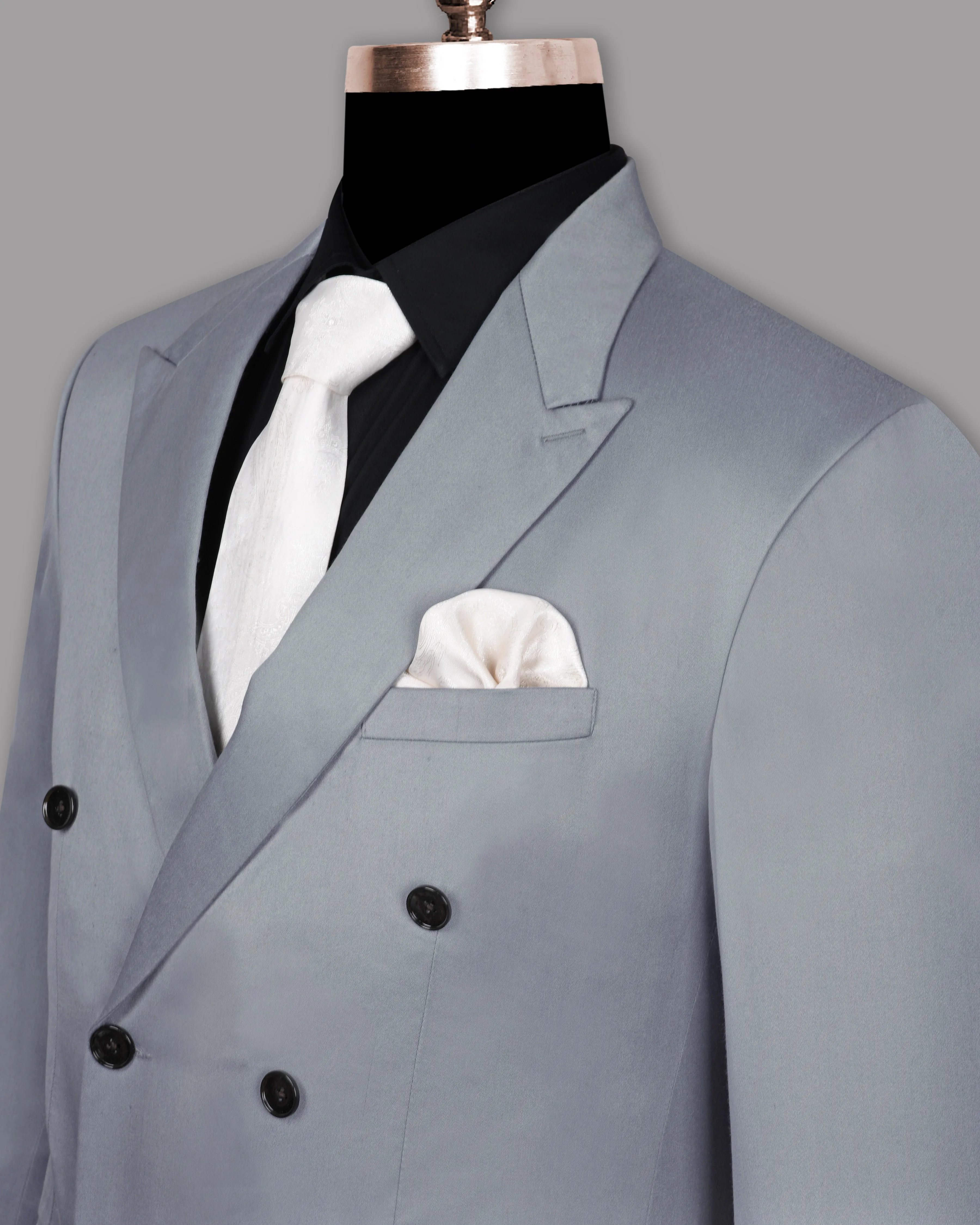 Light Grey Wool Blend Double Breasted Blazer sold by French Crown product image thumbnail 5