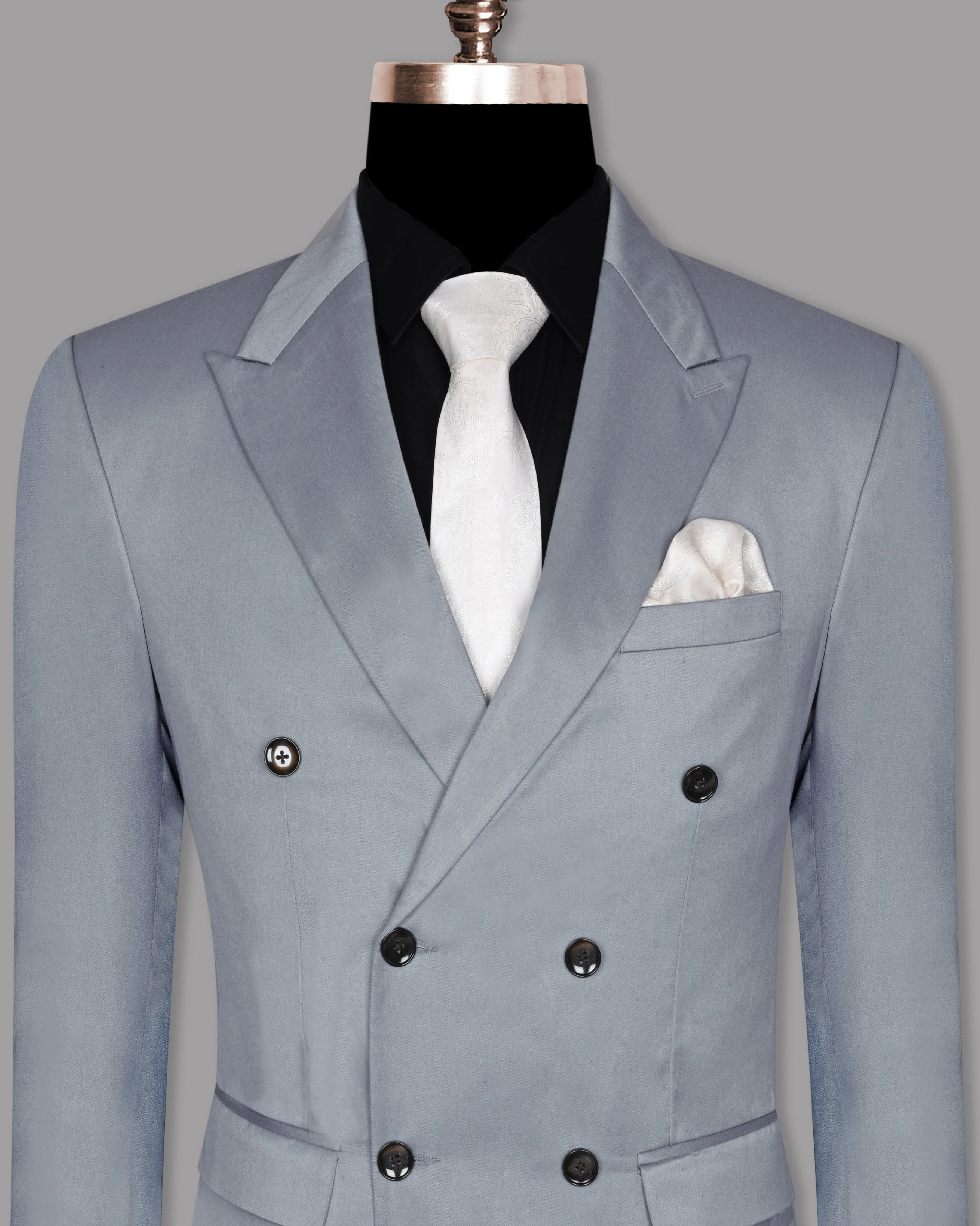 Light Grey Wool Blend Double Breasted Blazer sold by French Crown product image thumbnail 2