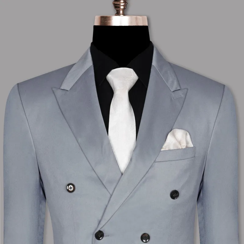 Light Grey Wool Blend Double Breasted Blazer sold by French Crown