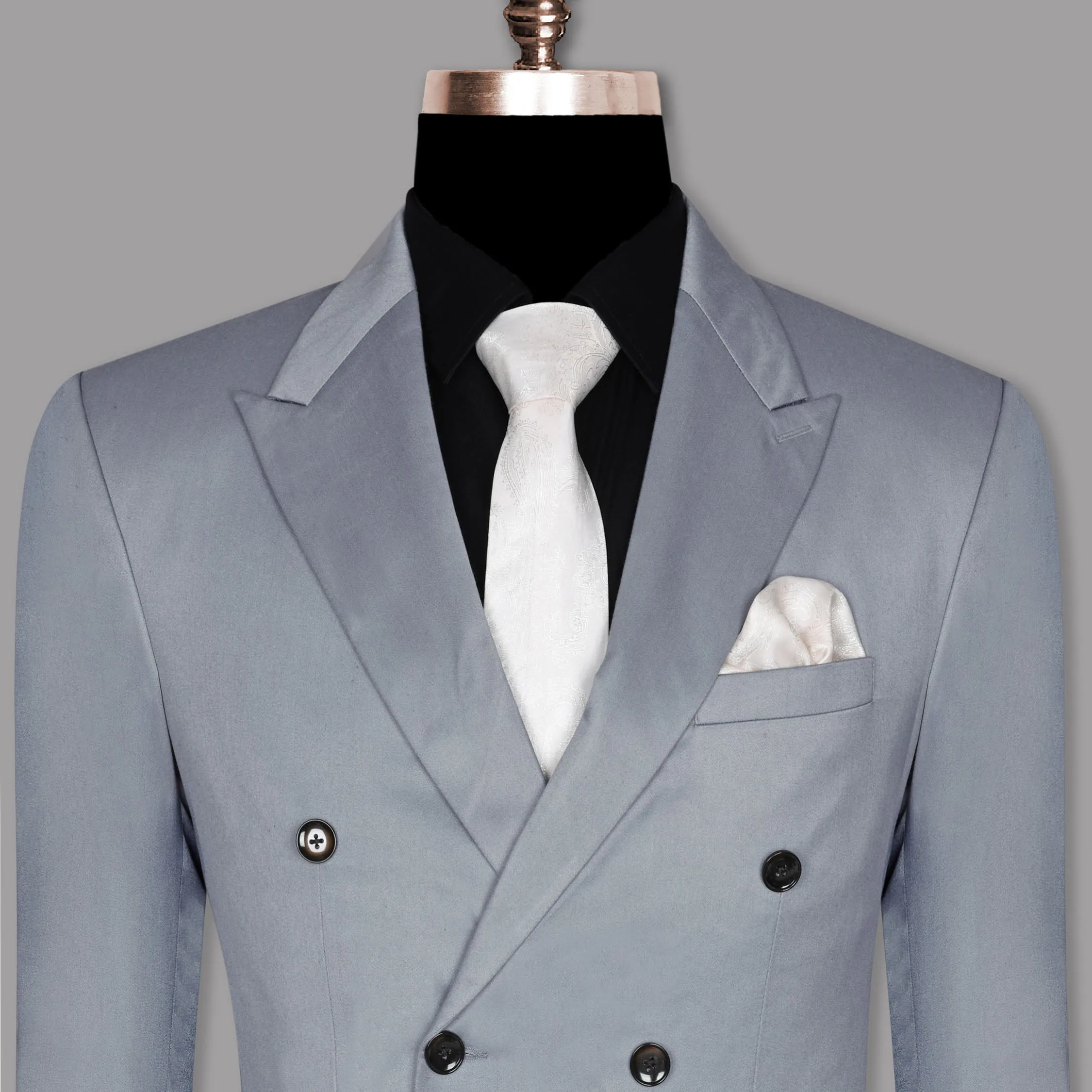 Light Grey Wool Blend Double Breasted Blazer sold by French Crown