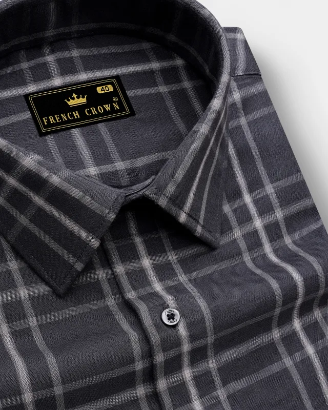 Jade Black with Maverick Pink Twill Windowpane Premium Cotton Shirt sold by French Crown