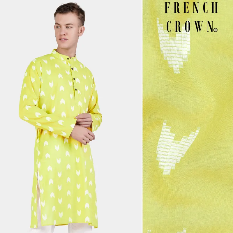 Golden Sand Green Arrow-Like Texture Jacquard Textured Premium Giza Cotton Kurta sold by French Crown