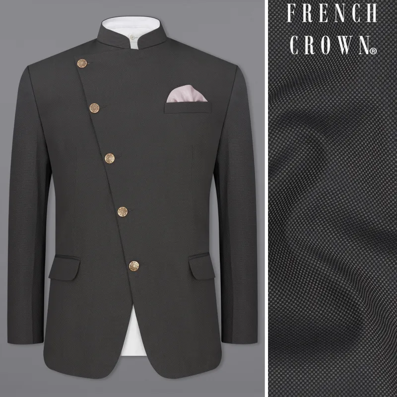Fuscous Gray Cross Placket Bandhgala Blazer made by French Crown