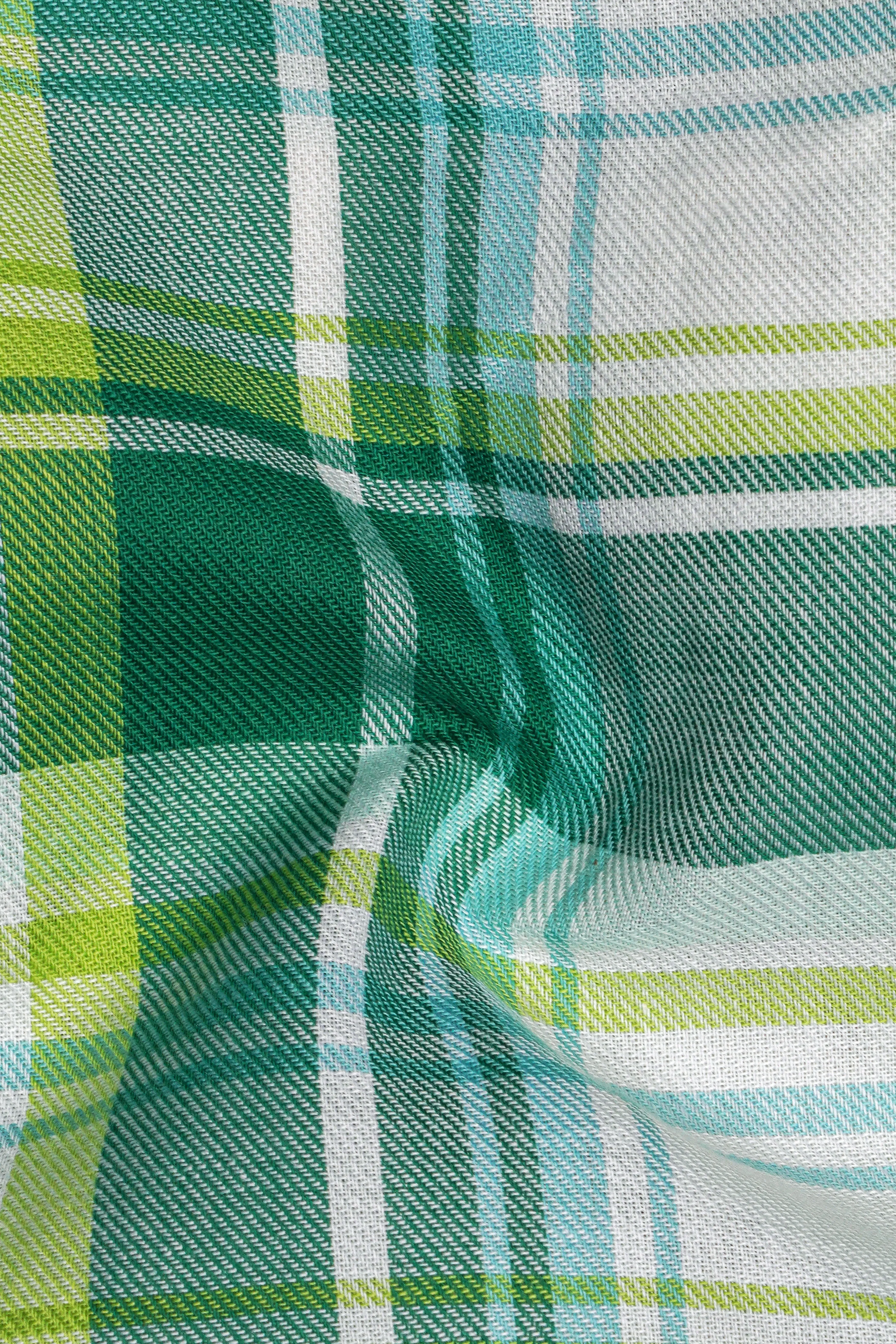 Eucalyptus Green and Light Sage Green Twill Plaid Premium Cotton Shirt sold by French Crown product image thumbnail 3