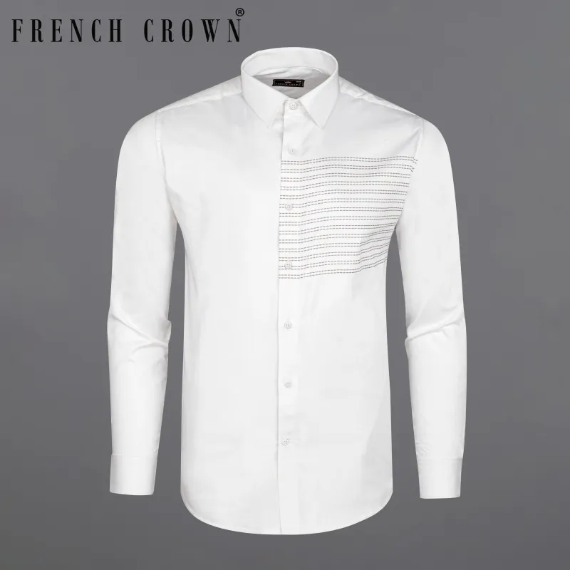 Bright White Embroidered Style Printed Super Soft Premium Cotton Shirt sold by French Crown