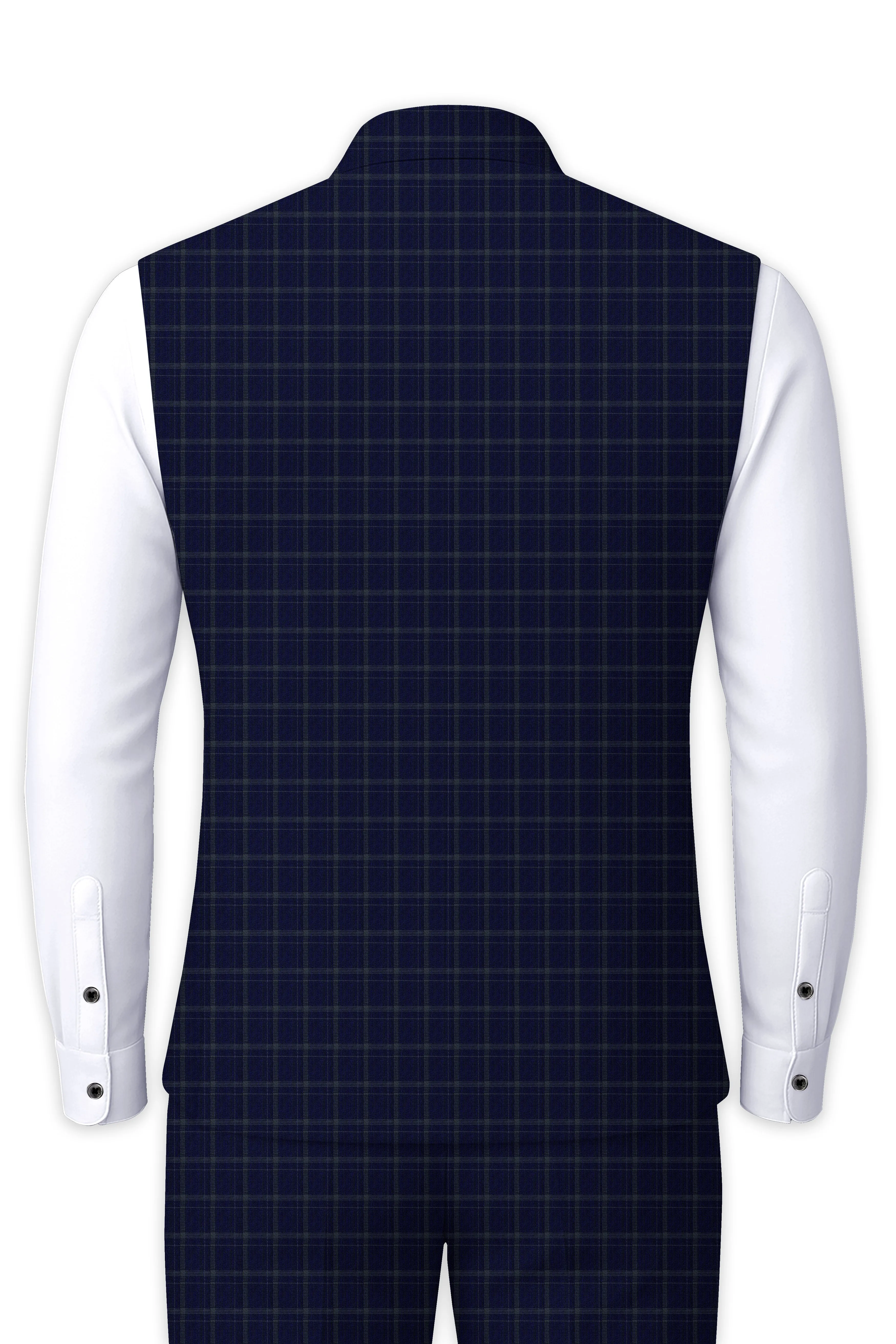 Mulled Wine Blue With Casper Gray Checkered Nehru Jacket sold by French Crown product image thumbnail 4