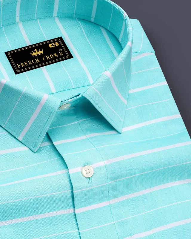Morning Aqua Blue with White Striped Royal Oxford Shirt sold by French Crown