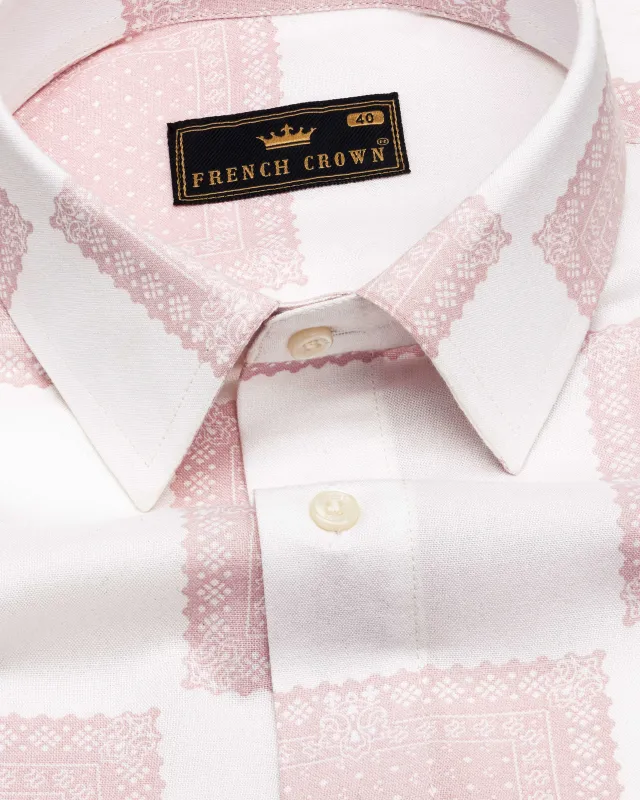 Mercury Off White with Blossom Pink Printed Premium Tencel Shirt sold by French Crown