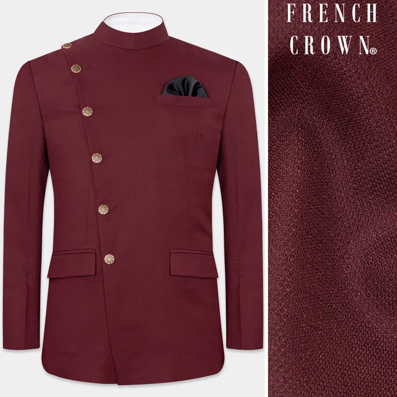 Maroon Dobby Textured Cross Placket Bandhgala Blazer sold by French Crown