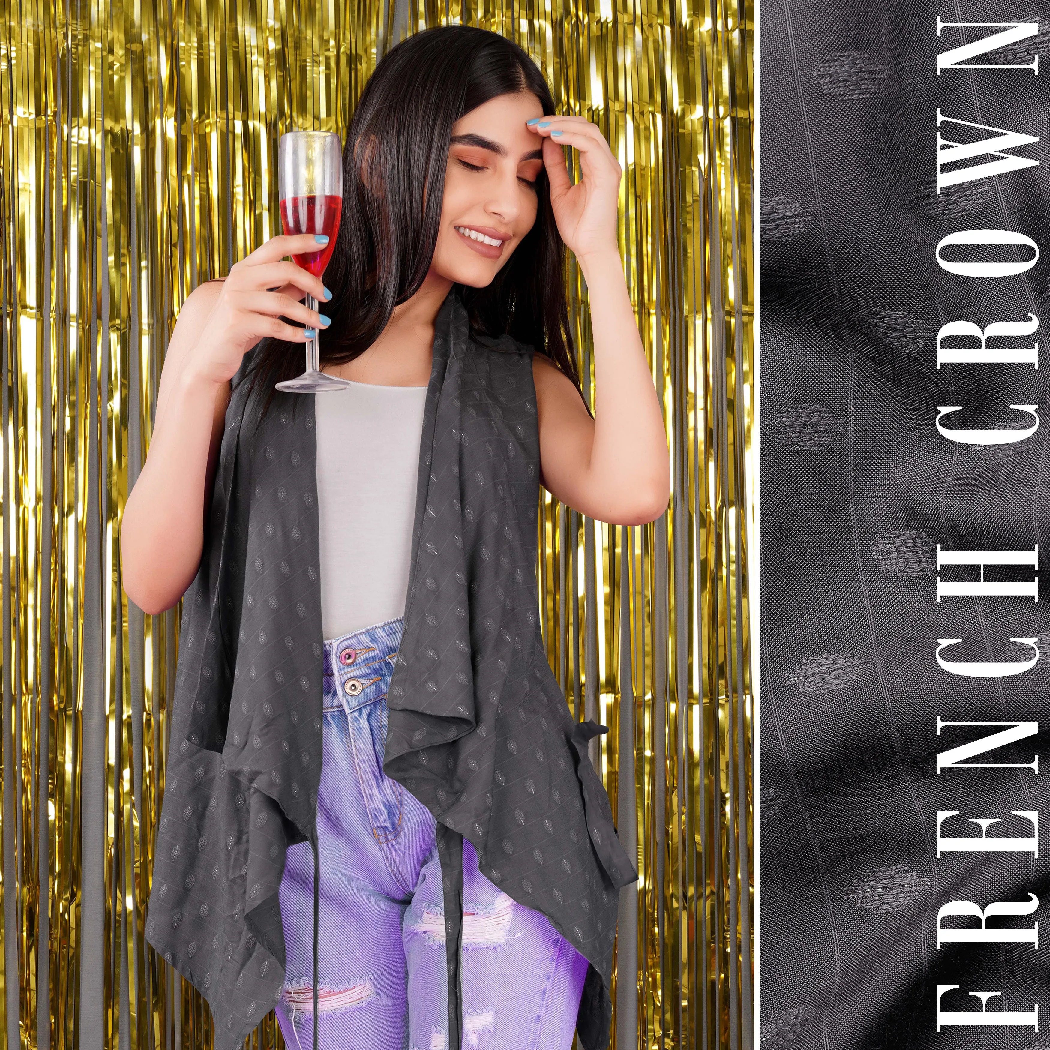 Gravel Gray Printed Viscose Shrug sold by French Crown