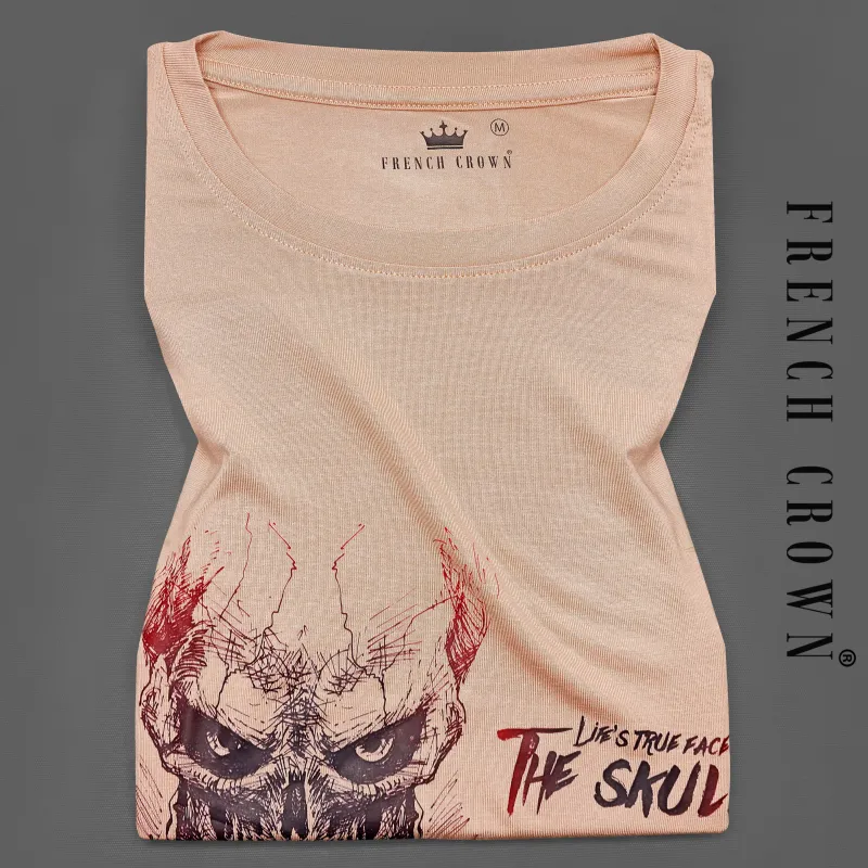 Coral Reef Brown Skull Printed Premium Cotton T-shirt made by French Crown