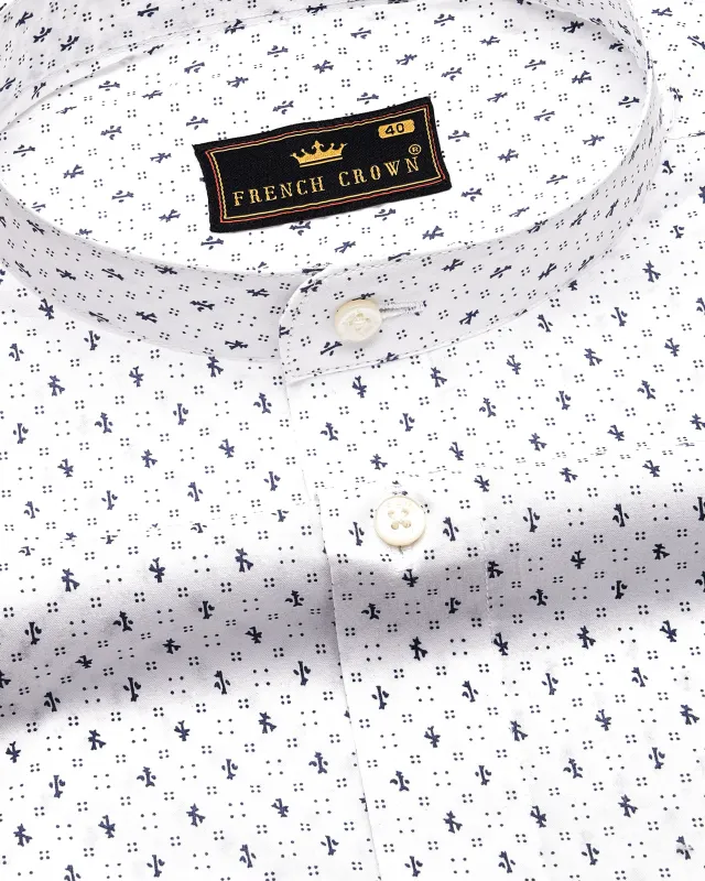 Bright White with Ebony Blue Printed Premium Cotton shirt sold by French Crown
