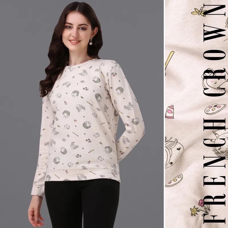 Bianca Cream Quirky Printed Premium Cotton Jersey Sweatshirt sold by French Crown