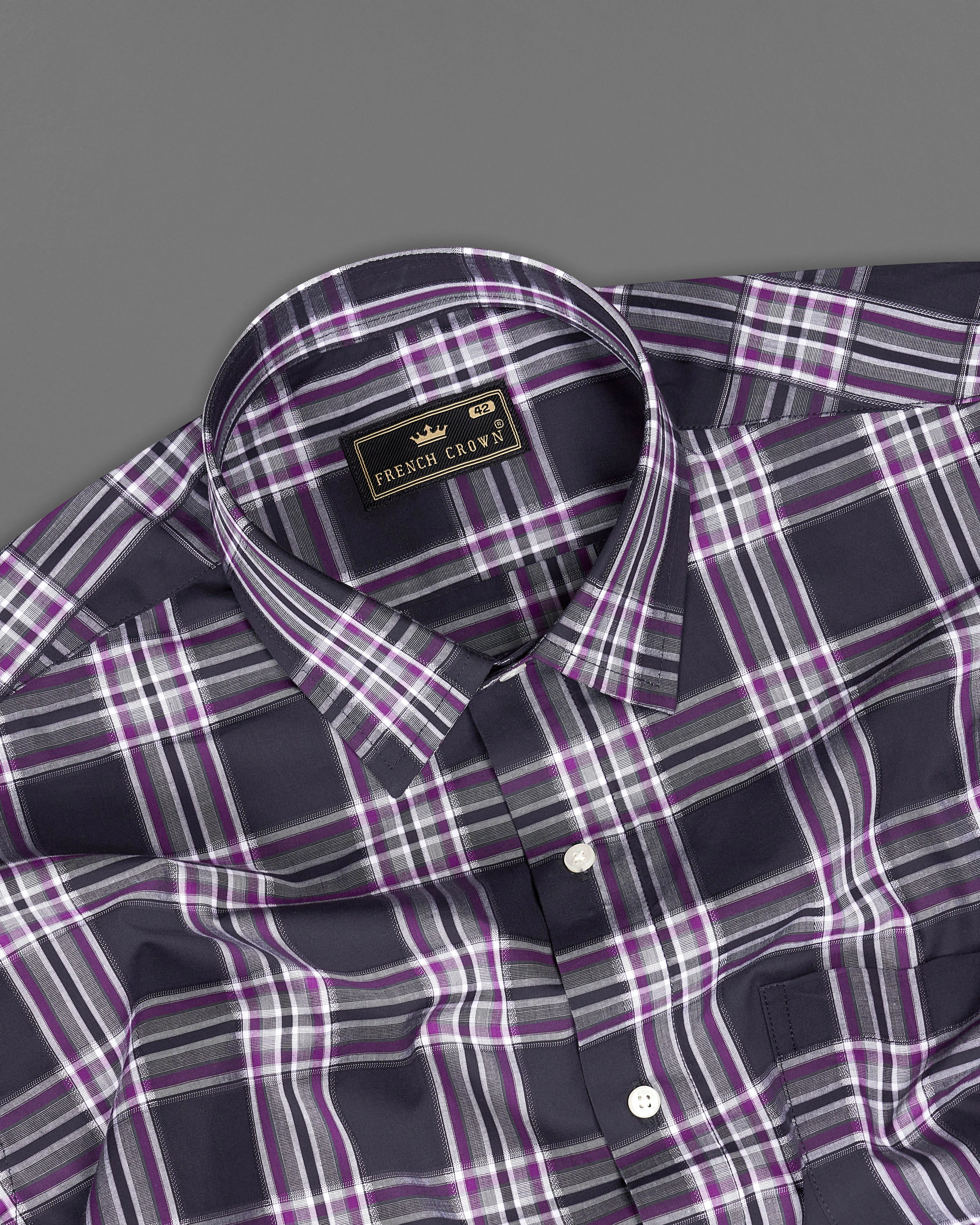 Thunder Blue with Eminence Purple Plaid Dobby Textured Premium Giza Cotton Shirt sold by French Crown product image thumbnail 4